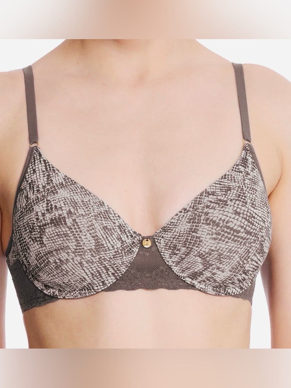 NWT Natori Taupe Snake-Print Bliss Perfection Contour Underwire Bra Size 36 D